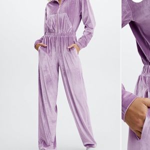 Velour wide leg onesie in bright lilac! Brand new and still in bag!!